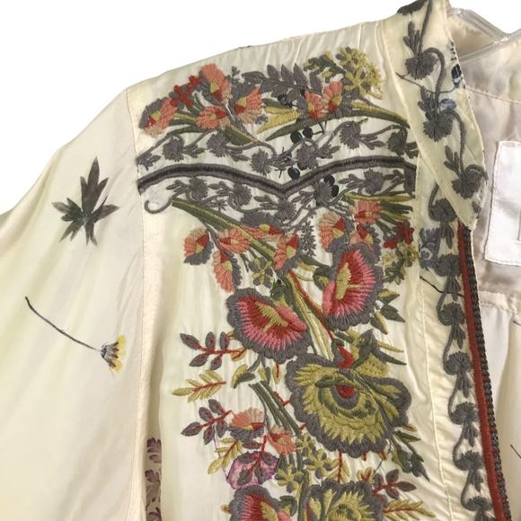 Johnny Was Biya Tunic Top Womens S Cream Embroidered Floral Long Sleeve V-Neck - Picture 4 of 14